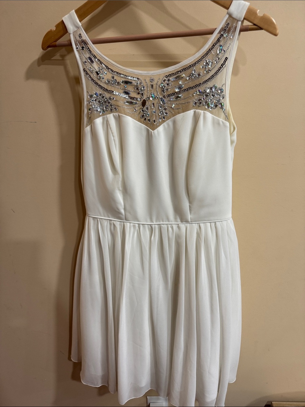Ivory Beaded Chiffon Wedding Dress with Illusion Neckline